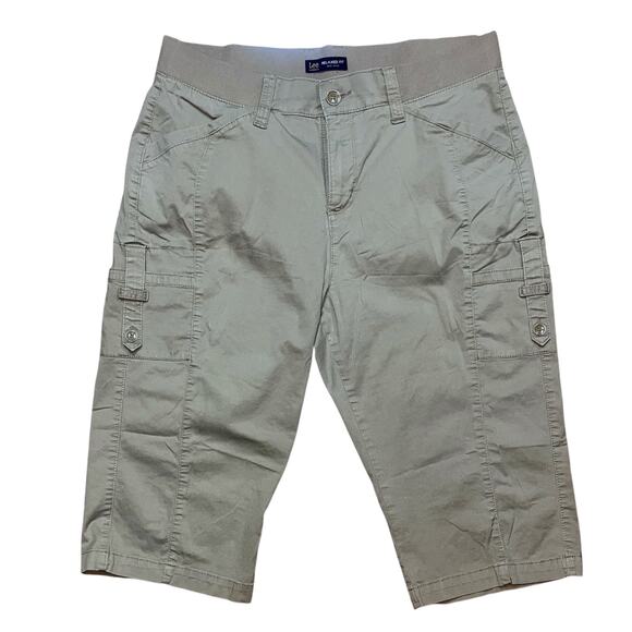 Lee Relaxed Fit Mid Rise Cropped Pants Women 16W Medium Khaki Cargo Pocket - Picture 1 of 5